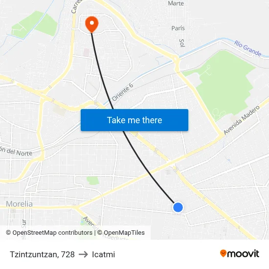 Tzintzuntzan, 728 to Icatmi map