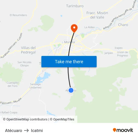 Atécuaro to Icatmi map