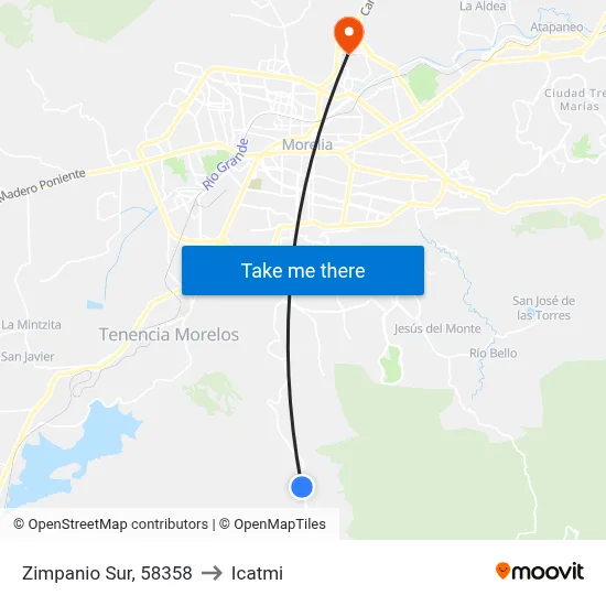 Zimpanio Sur, 58358 to Icatmi map