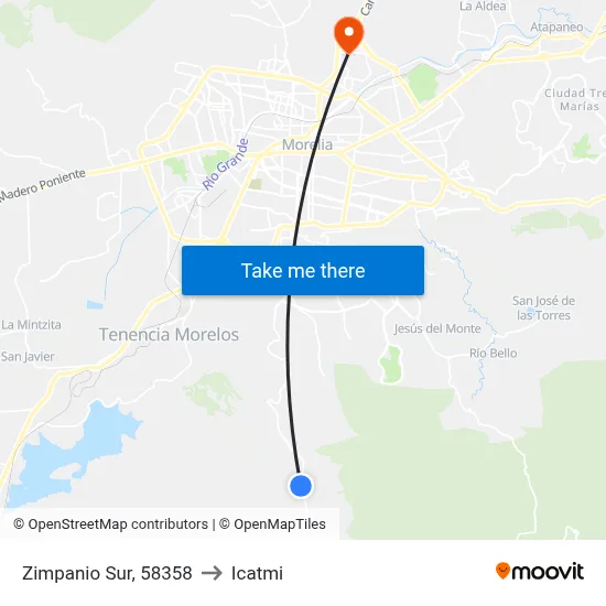 Zimpanio Sur, 58358 to Icatmi map