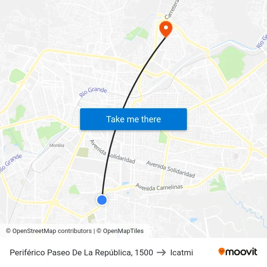 Periférico Paseo De La República, 1500 to Icatmi map