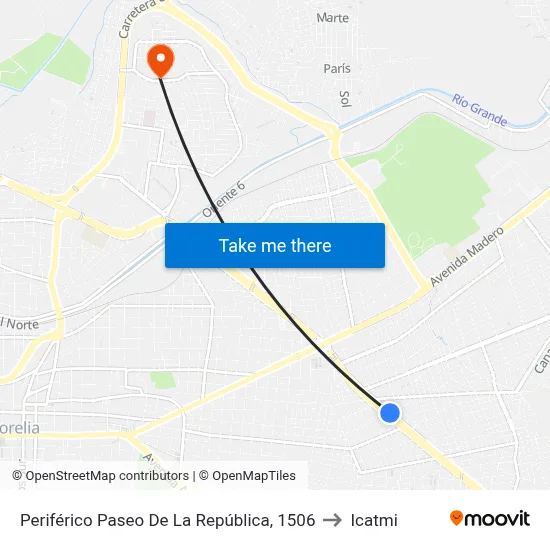 Periférico Paseo De La República, 1506 to Icatmi map
