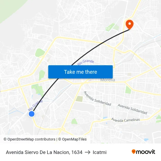 Avenida Siervo De La Nacion, 1634 to Icatmi map