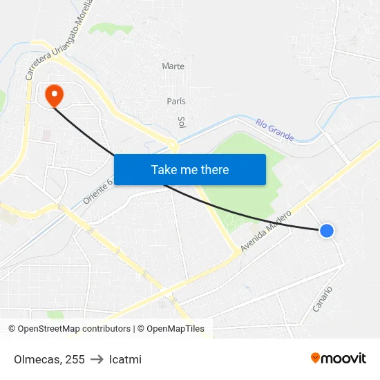 Olmecas, 255 to Icatmi map