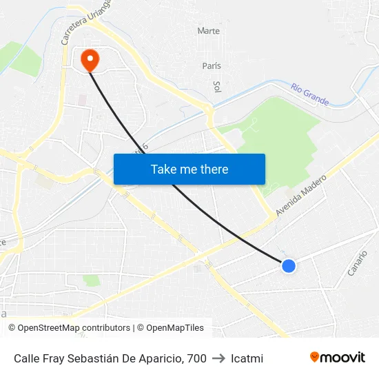 Calle Fray Sebastián De Aparicio, 700 to Icatmi map