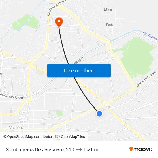 Sombrereros De Jarácuaro, 210 to Icatmi map