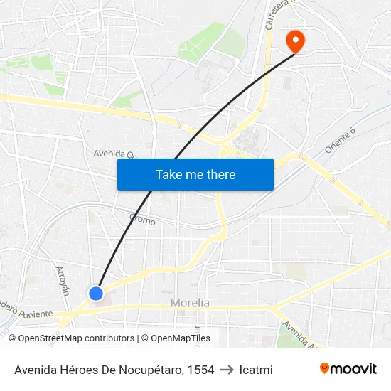 Avenida Héroes De Nocupétaro, 1554 to Icatmi map