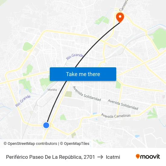 Periférico Paseo De La República, 2701 to Icatmi map
