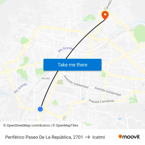 Periférico Paseo De La República, 2701 to Icatmi map