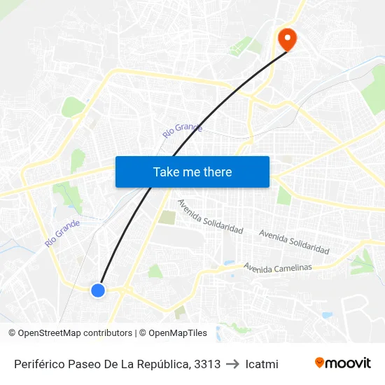 Periférico Paseo De La República, 3313 to Icatmi map