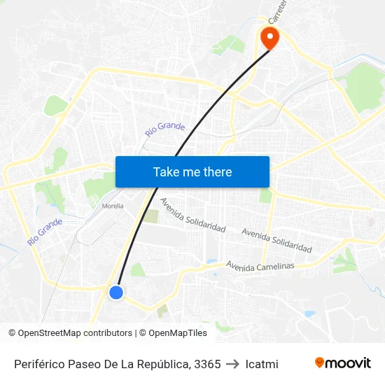 Periférico Paseo De La República, 3365 to Icatmi map