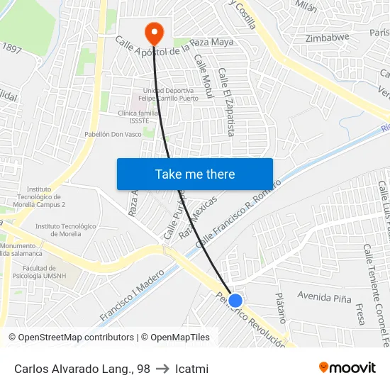 Carlos Alvarado Lang., 98 to Icatmi map