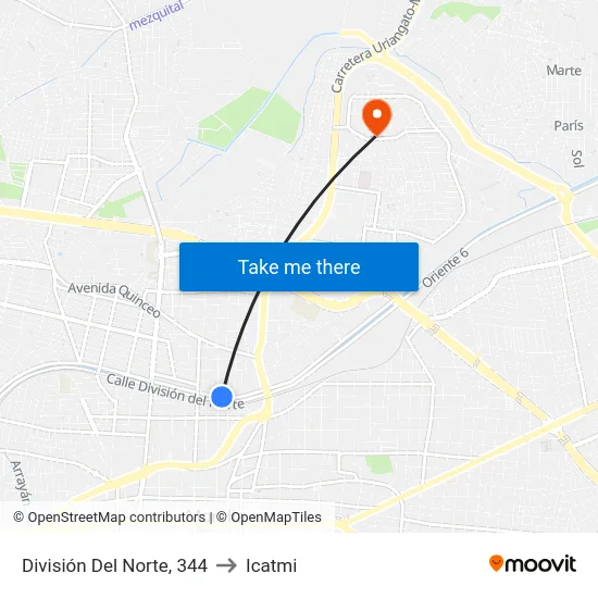 División Del Norte, 344 to Icatmi map