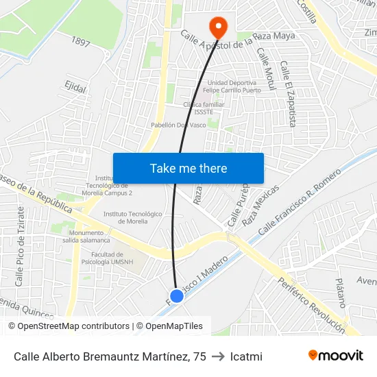 Calle Alberto Bremauntz Martínez, 75 to Icatmi map