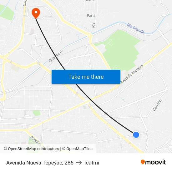 Avenida Nueva Tepeyac, 285 to Icatmi map