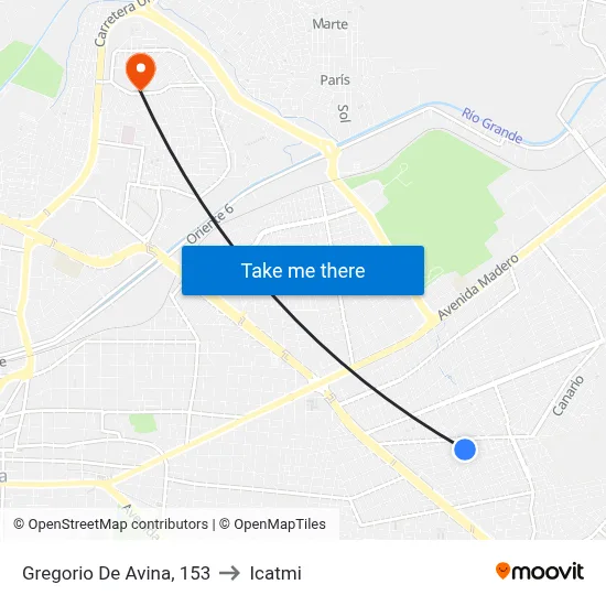Gregorio De Avina, 153 to Icatmi map