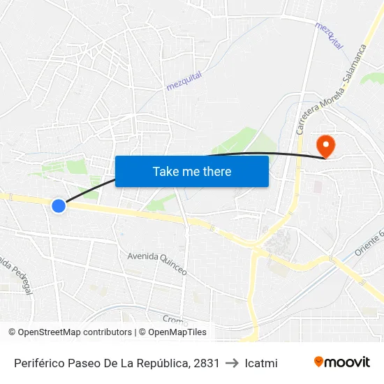 Periférico Paseo De La República, 2831 to Icatmi map