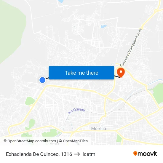 Exhacienda De Quinceo, 1316 to Icatmi map