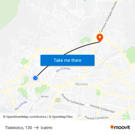 Tlatelolco, 130 to Icatmi map