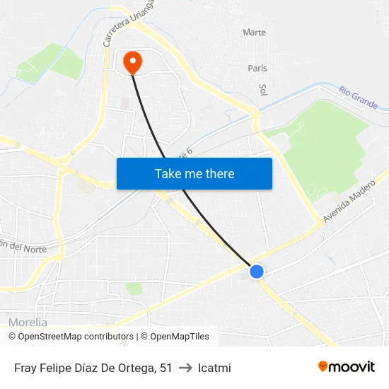 Fray Felipe Díaz De Ortega, 51 to Icatmi map