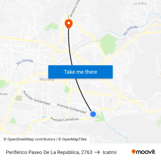 Periférico Paseo De La República, 2763 to Icatmi map