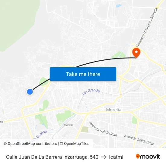 Calle Juan De La Barrera Inzarruaga, 540 to Icatmi map