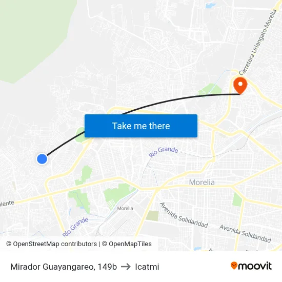 Mirador Guayangareo, 149b to Icatmi map