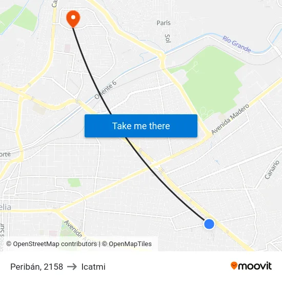Peribán, 2158 to Icatmi map