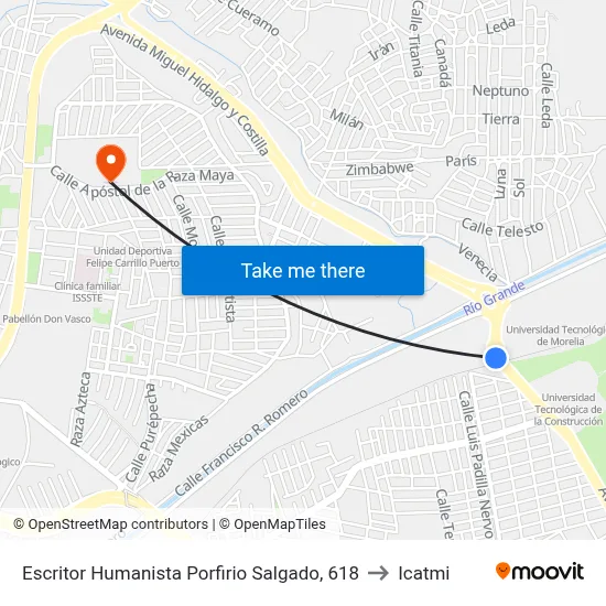 Escritor Humanista Porfirio Salgado, 618 to Icatmi map