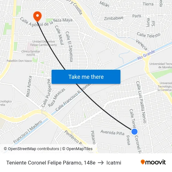 Teniente Coronel Felipe Páramo, 148e to Icatmi map
