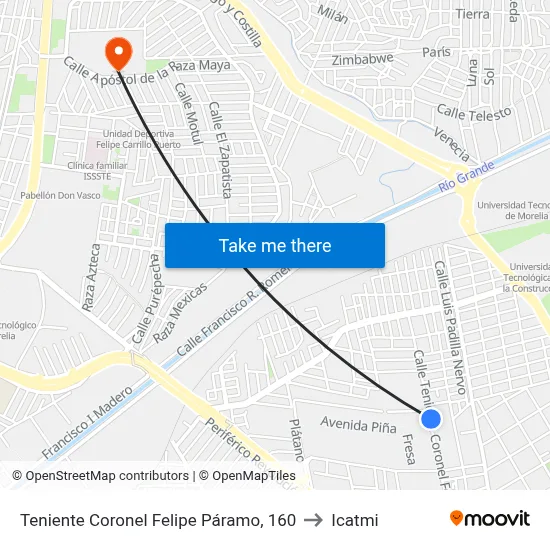Teniente Coronel Felipe Páramo, 160 to Icatmi map