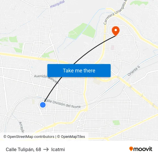 Calle Tulipán, 68 to Icatmi map
