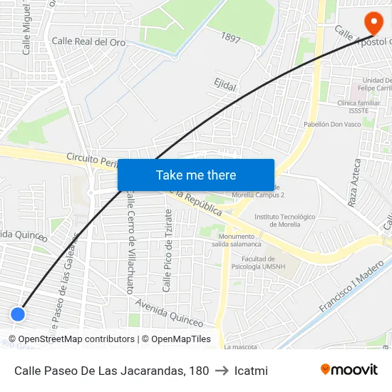 Calle Paseo De Las Jacarandas, 180 to Icatmi map