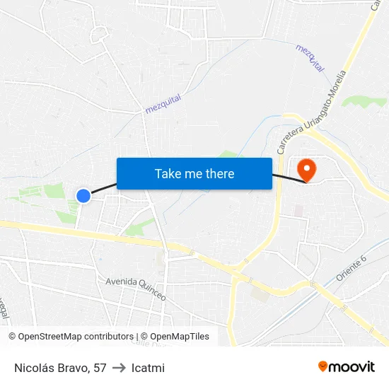 Nicolás Bravo, 57 to Icatmi map