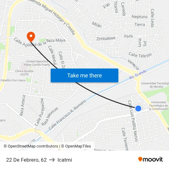 22 De Febrero, 62 to Icatmi map