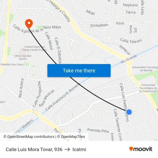 Calle Luis Mora Tovar, 936 to Icatmi map