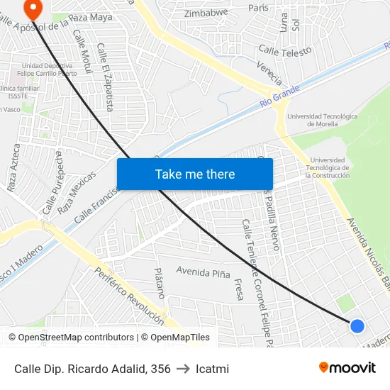 Calle Dip. Ricardo Adalid, 356 to Icatmi map