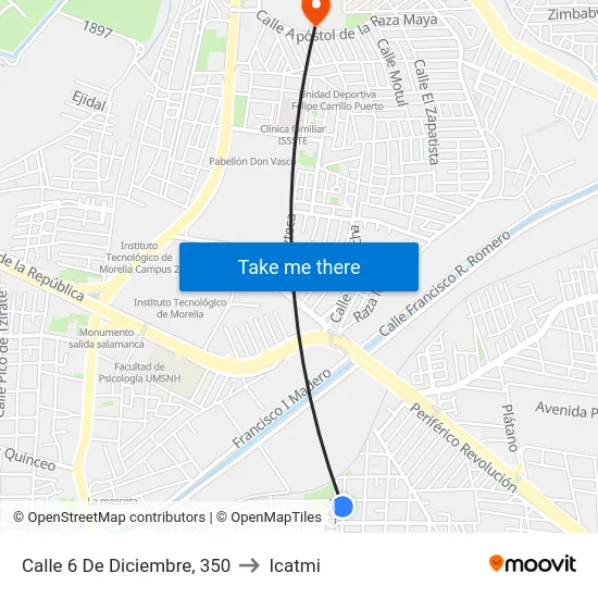 Calle 6 De Diciembre, 350 to Icatmi map