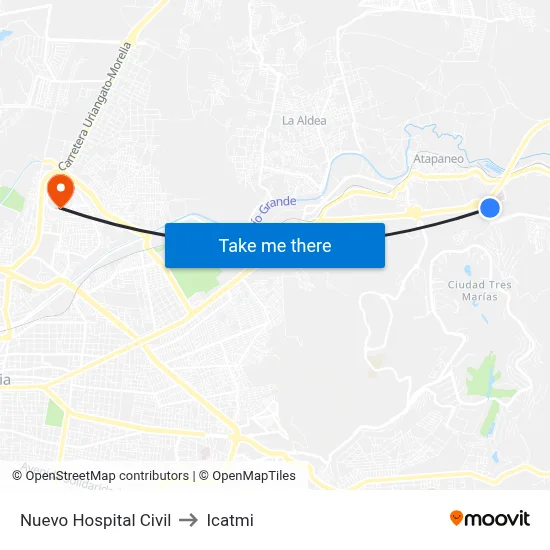 Nuevo Hospital Civil to Icatmi map