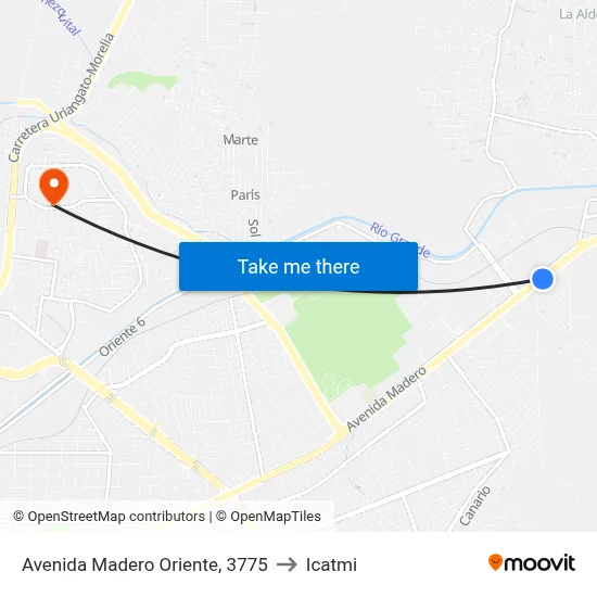Avenida Madero Oriente, 3775 to Icatmi map