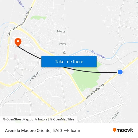 Avenida Madero Oriente, 5760 to Icatmi map