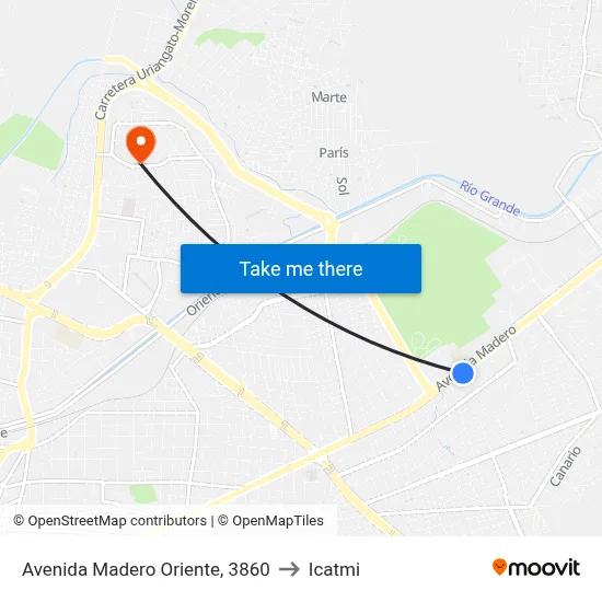 Avenida Madero Oriente, 3860 to Icatmi map