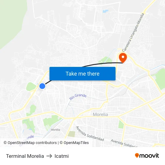 Terminal Morelia to Icatmi map