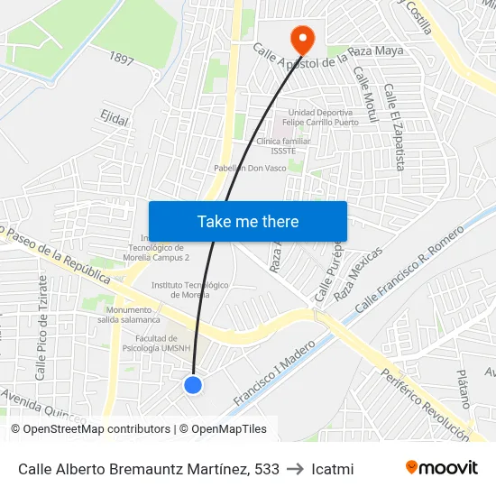 Calle Alberto Bremauntz Martínez, 533 to Icatmi map