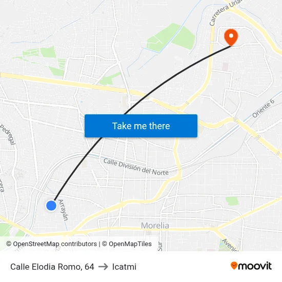 Calle Elodia Romo, 64 to Icatmi map