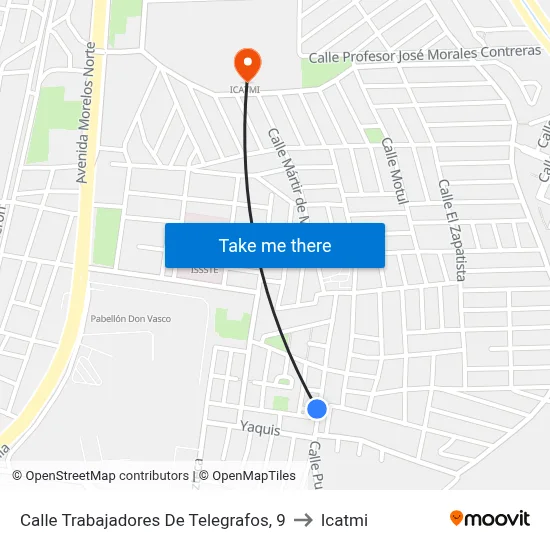 Calle Trabajadores De Telegrafos, 9 to Icatmi map