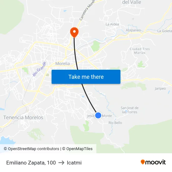 Emiliano Zapata, 100 to Icatmi map