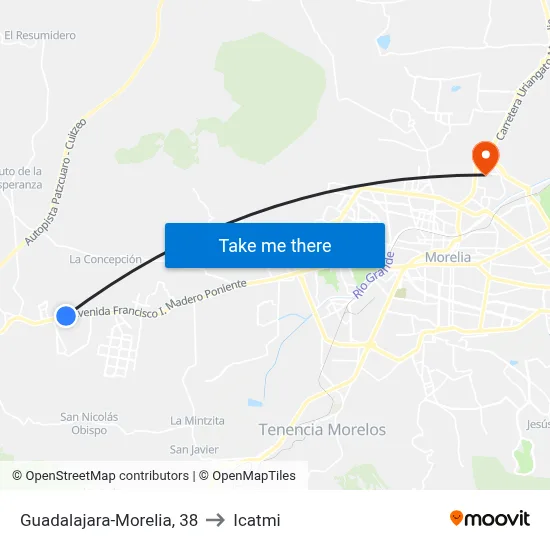 Guadalajara-Morelia, 38 to Icatmi map