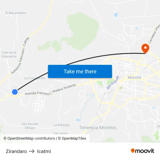 Zirandaro to Icatmi map