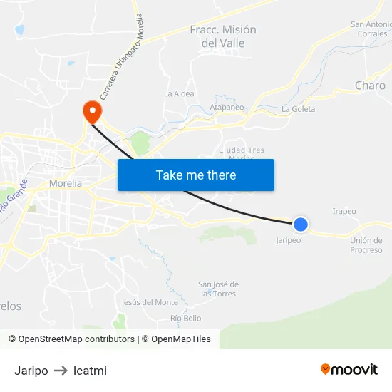 Jaripo to Icatmi map